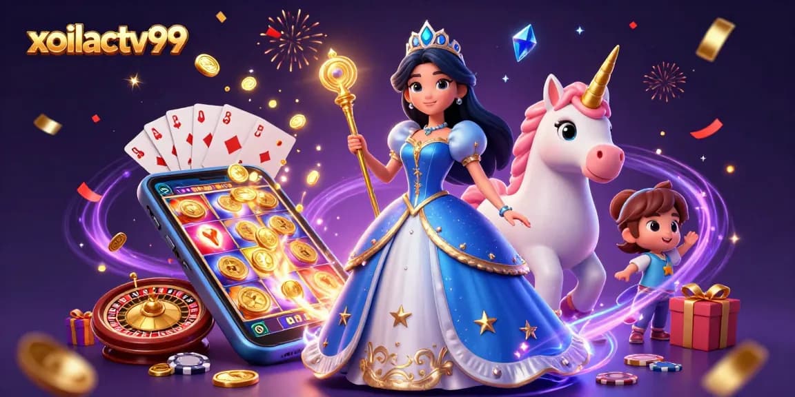 Experience the excitement of xoilactv99 with stunning visuals of gaming action and magical elements.
