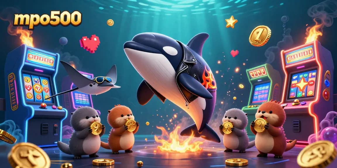 MPO500 offers exciting online gaming with vibrant characters and casino elements in a dynamic scene.