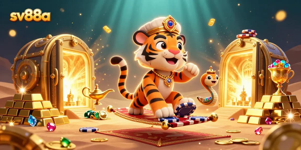 Experience an enchanting scene with the sv88a tiger sultan using magic to unlock treasure-filled adventures.