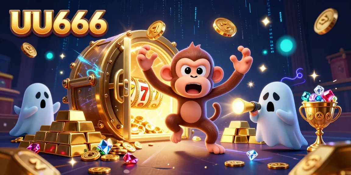 Engage in slots excitement with UU666 as the poltergeist monkey juggles gold coins in a haunted casino