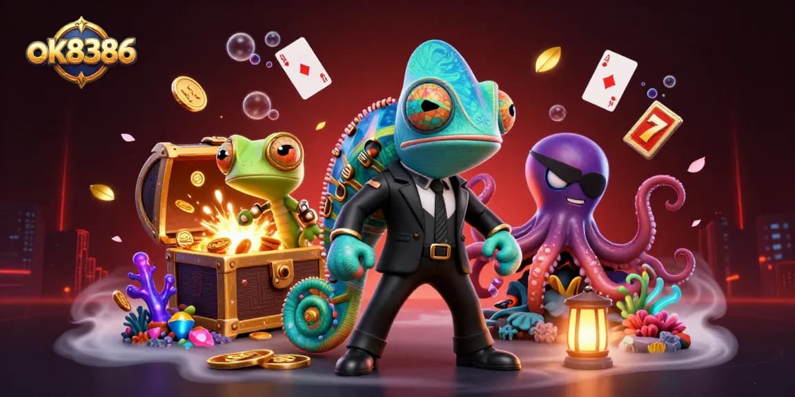 Experience thrilling gameplay with ok8386's vibrant 3D casino scene filled with dynamic gaming elements.