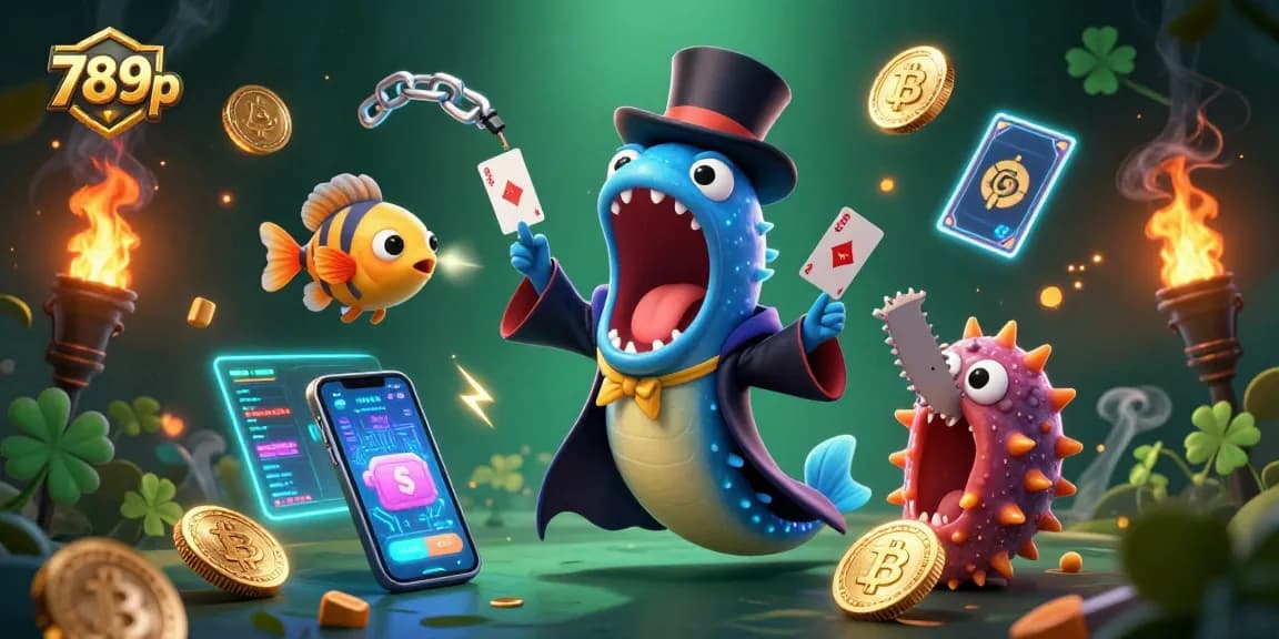 Engage in thrilling magic acts at 789p, glowing with Bitcoin coins and vibrant neon elements.