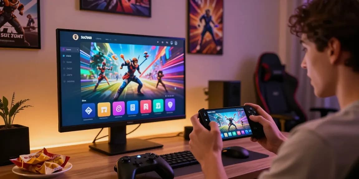 Engaged user playing games on Slot7000 gaming platform with vibrant setup.