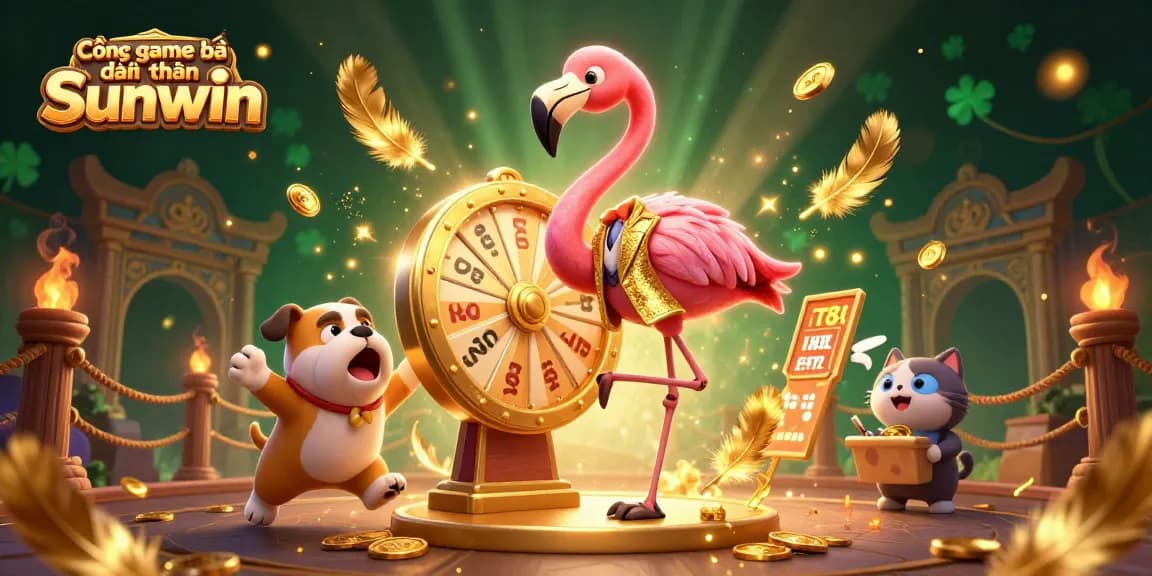 Spin the giant prize wheel at Cổng game bài đổi thưởng Sunwin with vibrant characters and exciting atmosphere