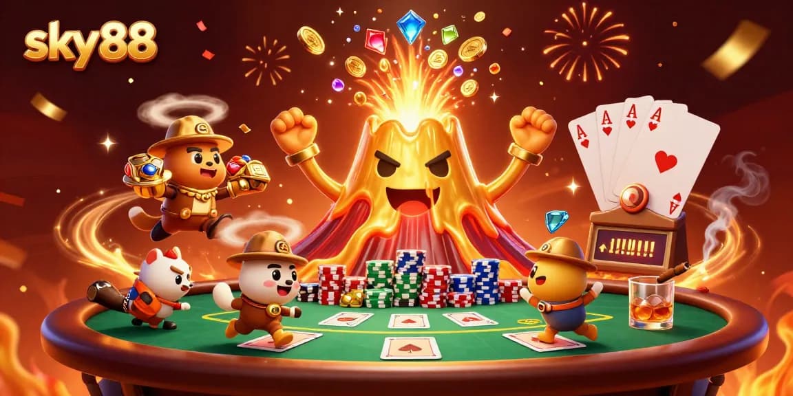 Experience excitement at sky88 with a thrilling eruption of treasures from a golden volcano!
