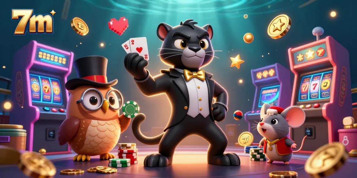 Experience thrilling card dealing with the 7m panther while enjoying vibrant casino elements.