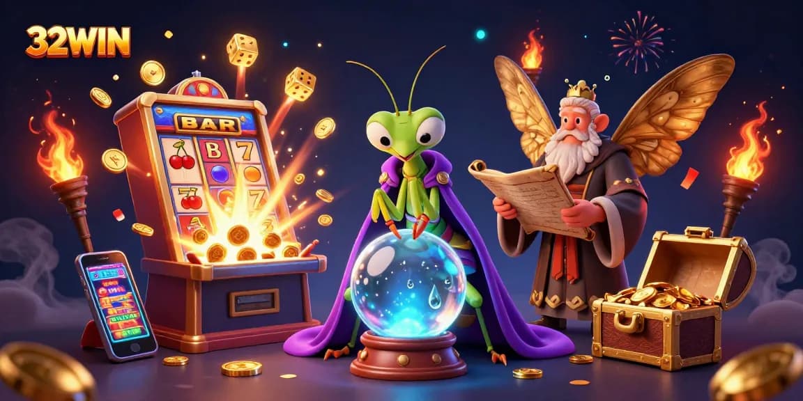 Experience the excitement at 32WIN as the cartoon characters unveil vibrant casino games and jackpots.