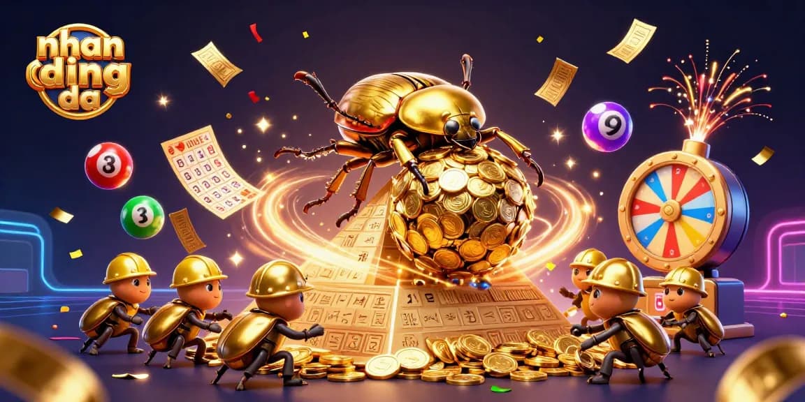 Engage with nhan dinh bong da as golden beetles roll coins in a vibrant casino scene.