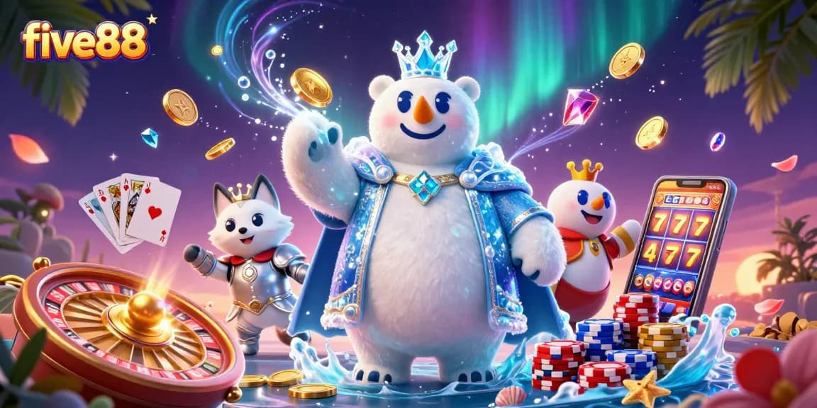 five88 showcases exciting casino action with a polar bear and fox amidst dynamic gaming elements