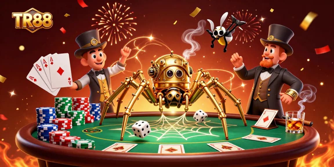 TR88 offers an immersive gaming experience, featuring a vibrant scene of steampunk characters at an exciting poker table.