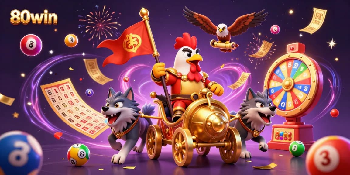 Engage with 80win's vibrant gaming world featuring exciting lottery elements and dynamic 3D characters.