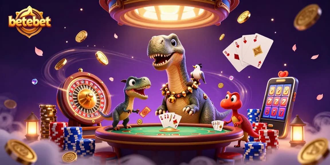 Experience the excitement of betebet with a vibrant 3D casino scene featuring dynamic gaming elements.