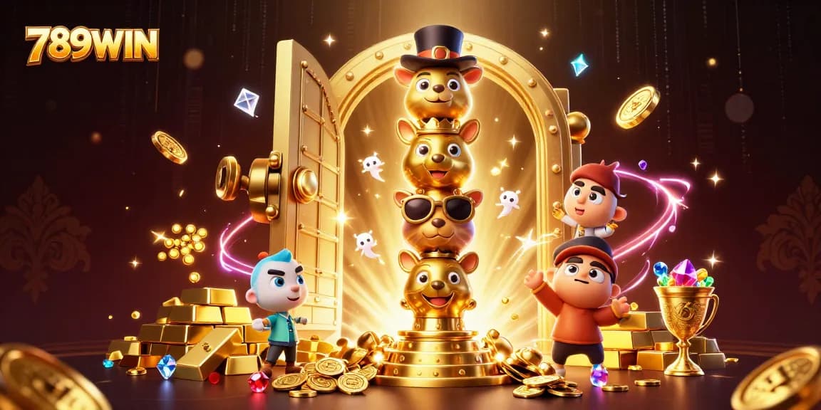 Experience the thrills of 789WIN with vibrant casino elements, gold treasures, and a dynamic totem scene!