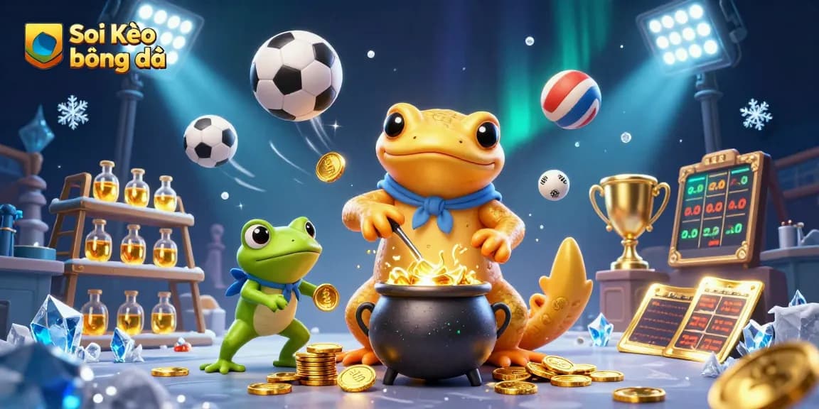 Soi Kèo bóng đá featuring a golden salamander alchemist amid dynamic sports betting elements, showcasing engaging gameplay.