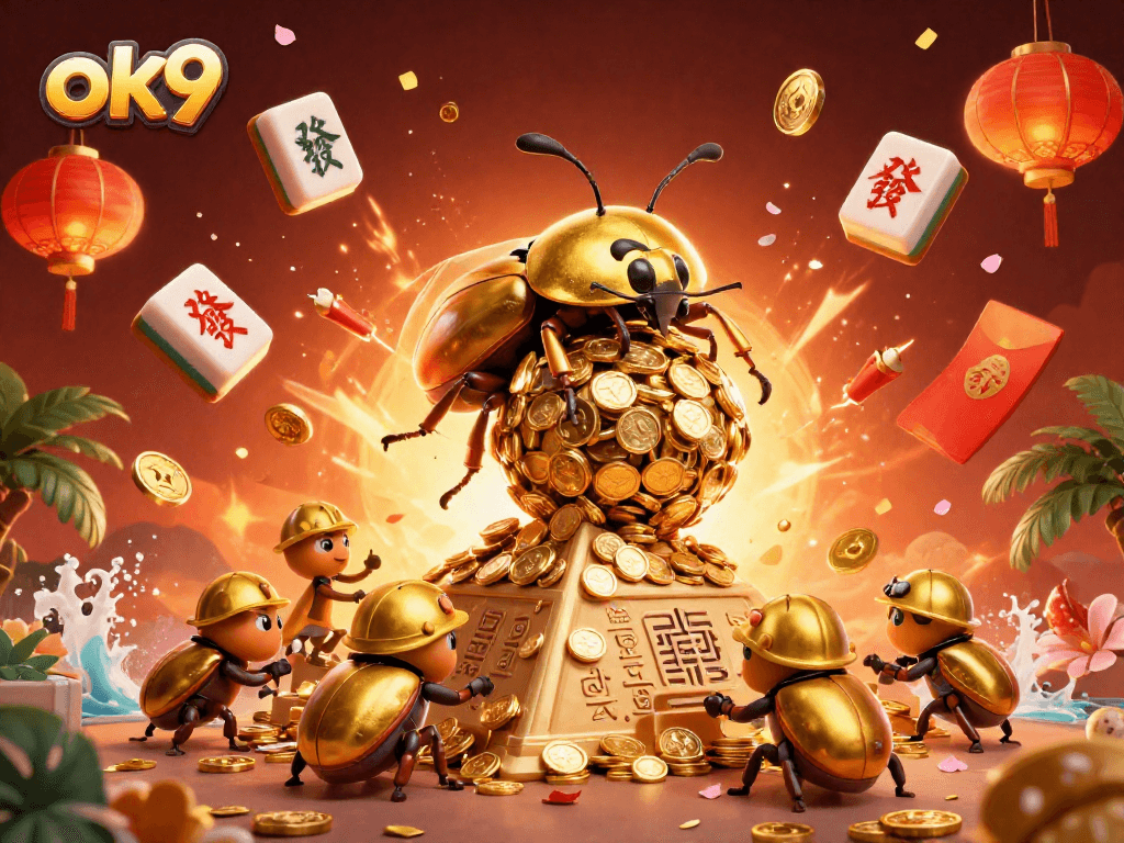 Engage with the exciting world of ok9 casino as a golden dung beetle rolls a massive jackpot ball of coins.