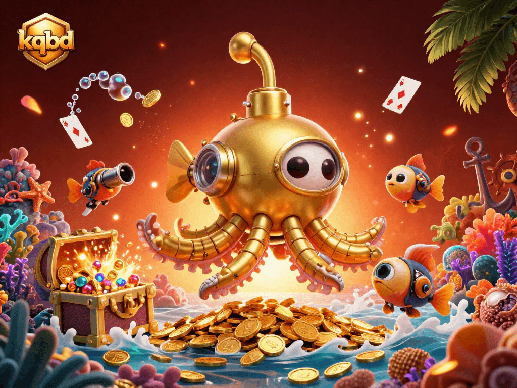 Play thrilling kqbd games in an underwater paradise with a golden kraken submarine surrounded by wealth.