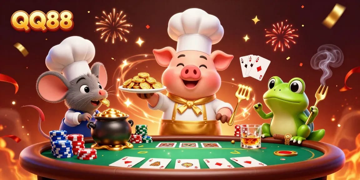 Engage with QQ88's thrilling atmosphere showcasing an extravagant illustration of gaming and opulence.