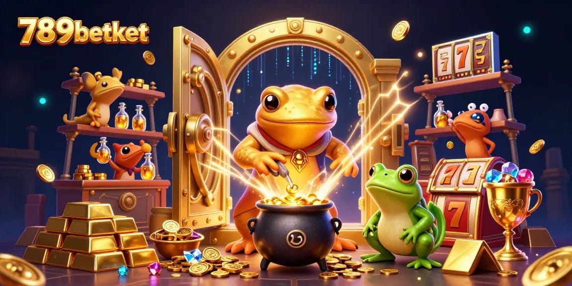Experience the excitement of 789betket with a magical casino transformation scene featuring golden riches and slot machines.