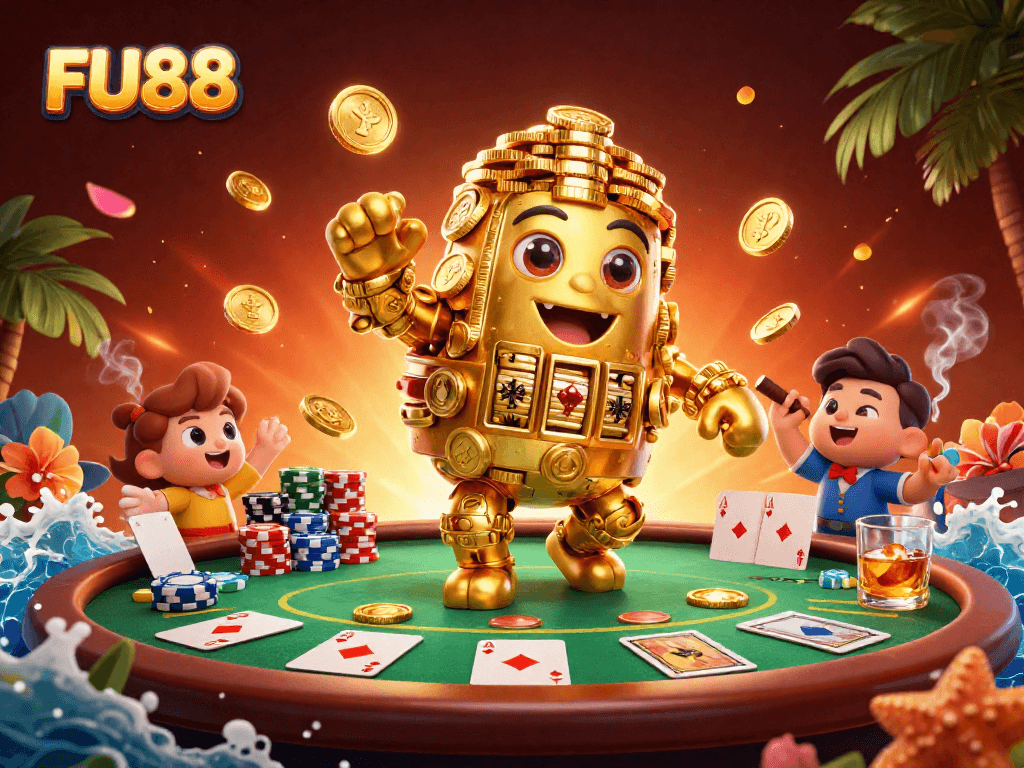 Experience thrilling gameplay at FU88 with golden golem, poker thrills, dynamic casino elements.