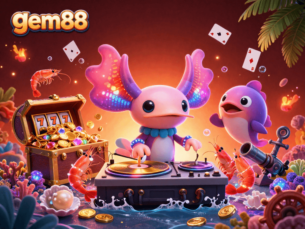Enjoy thrilling slot action at gem88 with our vibrant underwater casino scene!
