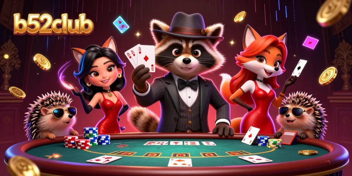 Experience exciting poker action at b52club with charming characters in a lively casino scene.