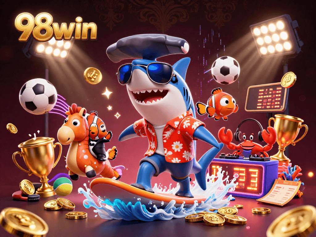 Experience thrilling gaming adventures with 98win in a vibrant underwater scene filled with action.