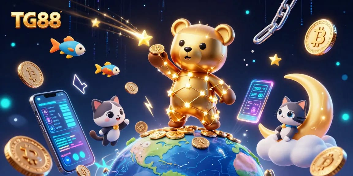 Experience winning strategies at TG88 with an exciting 3D casino scene featuring a constellation bear and vibrant gaming elements.