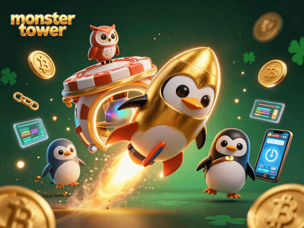 Engage in thrilling gameplay within the Monster Tower, featuring dynamic characters and vibrant casino elements.