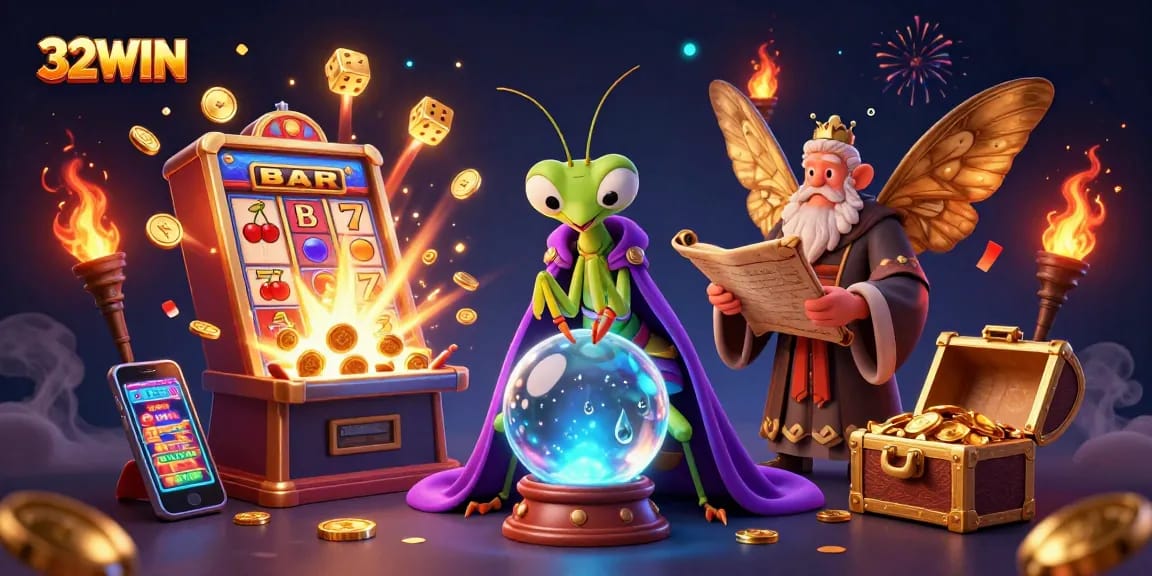 Experience the excitement at 32WIN as the cartoon characters unveil vibrant casino games and jackpots.
