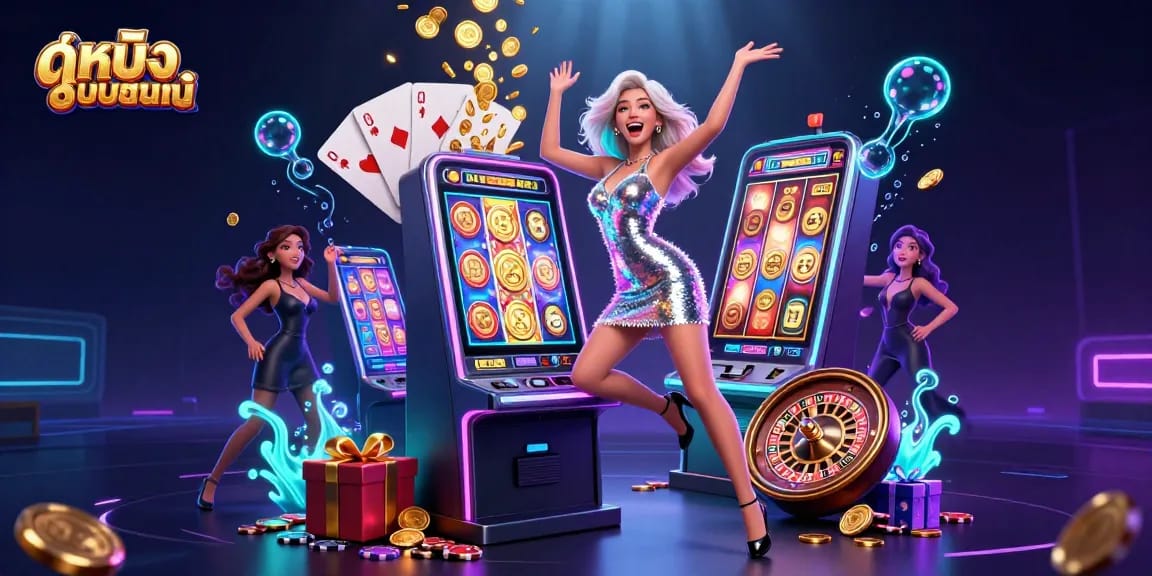View the exciting ดูหนังออนไลน์ experience with dazzling casino elements and celebratory atmosphere.