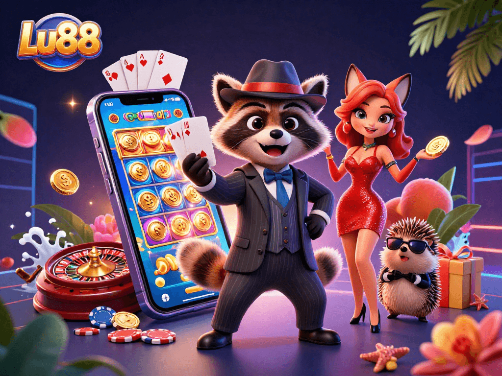 Experience thrilling slots and poker at Lu88 with vibrant characters and dynamic casino action.