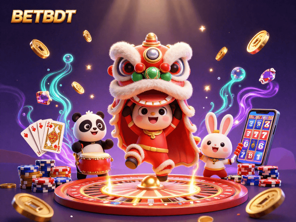 Immerse in the vibrant BETBDT casino experience with exploding coins, lively characters, and engaging game elements.
