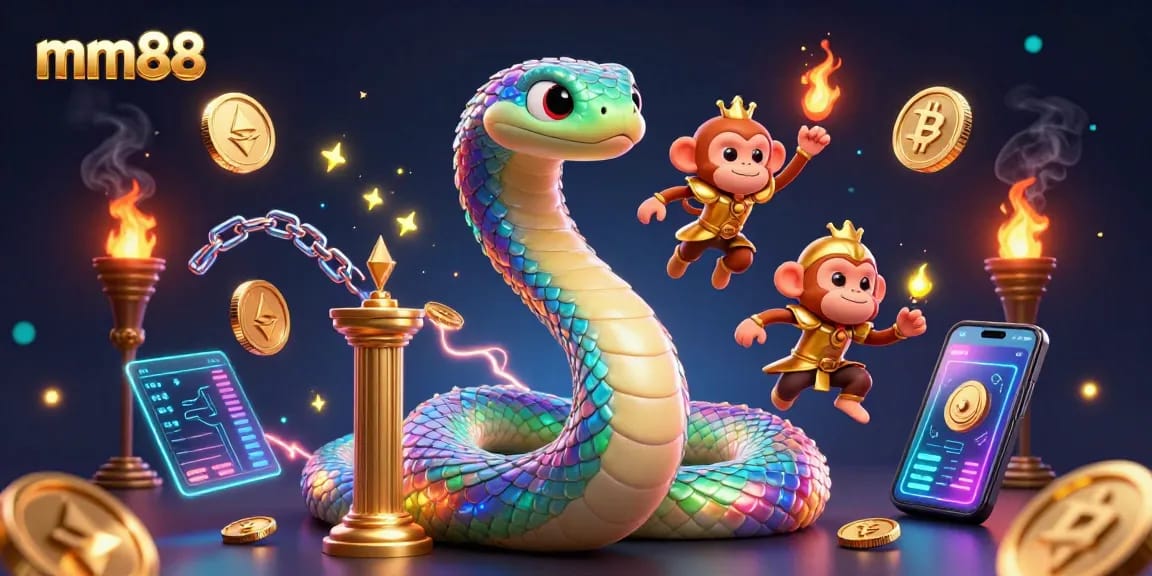 Win big with mm88 at an enchanting casino scene featuring vibrant characters and digital assets