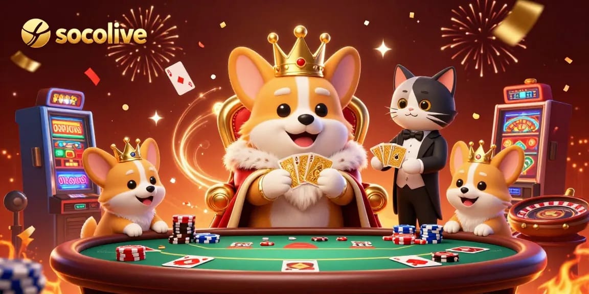 Socolive brings a colorful scene of betting excitement with poker chips and vibrant characters.