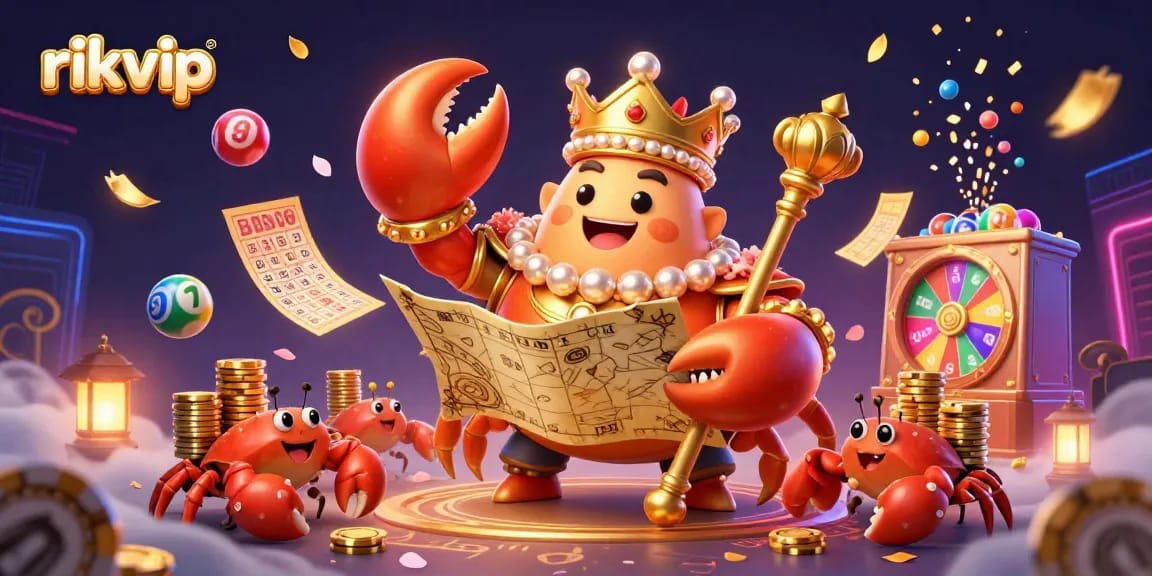 Engage in thrilling lottery excitement with rikvip's vibrant golden crab emperor amidst colorful games and rich rewards.