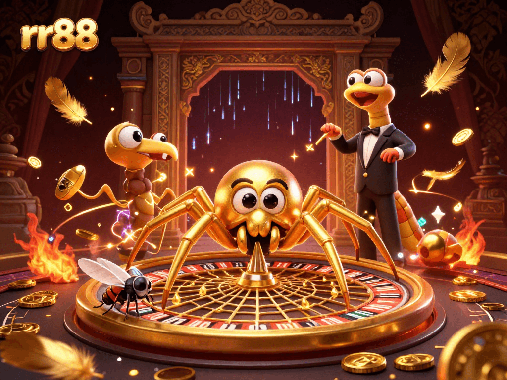 Place bets confidently with rr88 in this immersive casino-themed illustration.