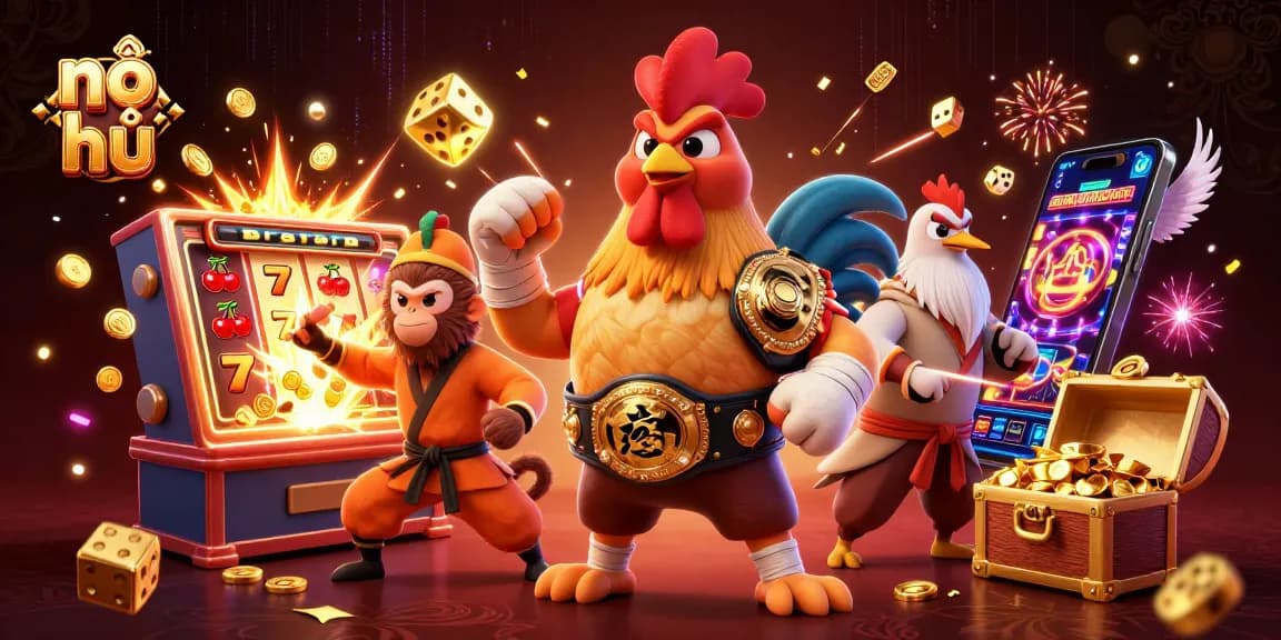 Experience nổ hũ excitement with a vibrant jackpot explosion and colorful casino game elements.