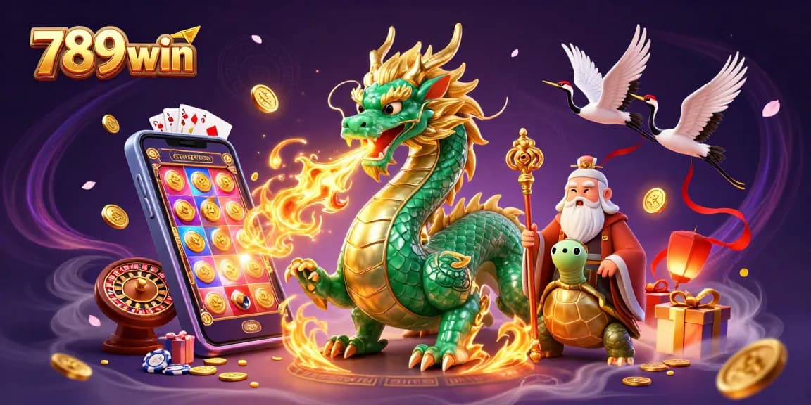 Win big at 789win with an engaging 3D casino scene featuring a jade dragon and dynamic game action.