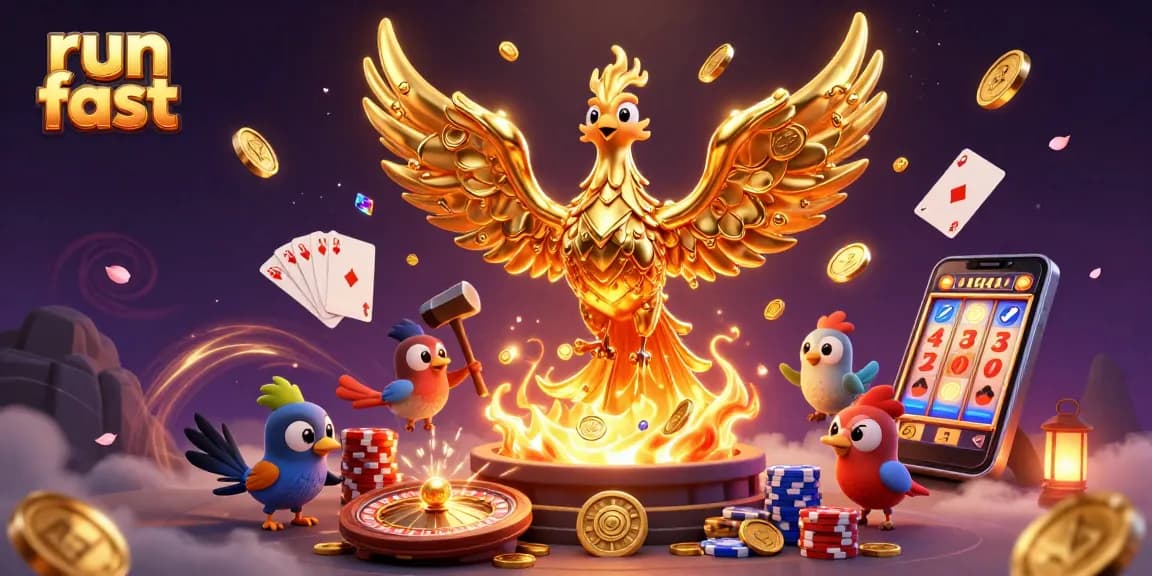 Engage in run fast with a dazzling phoenix and golden casino elements flying around dynamically.