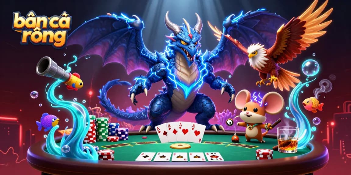 Bắn cá rồng showcases a vibrant underwater scene with dynamic fish game elements and powerful characters.