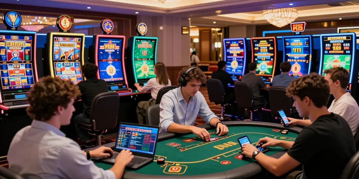 Engaging gaming experience showcasing players winning at 78win casino with vibrant lights and interactive screens.