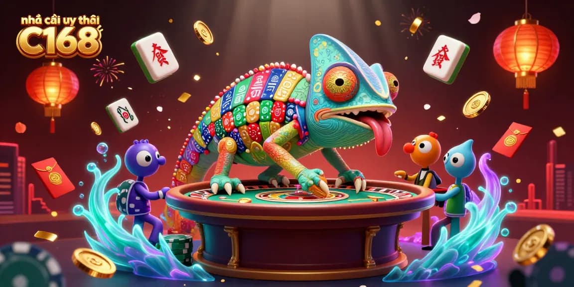 Experience the excitement of nhà cái uy tín C168 with vibrant 3D casino characters and elements.