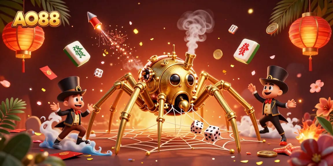 Engage with exciting gaming elements at AO88 Casino featuring dynamic characters and vivid decorations.