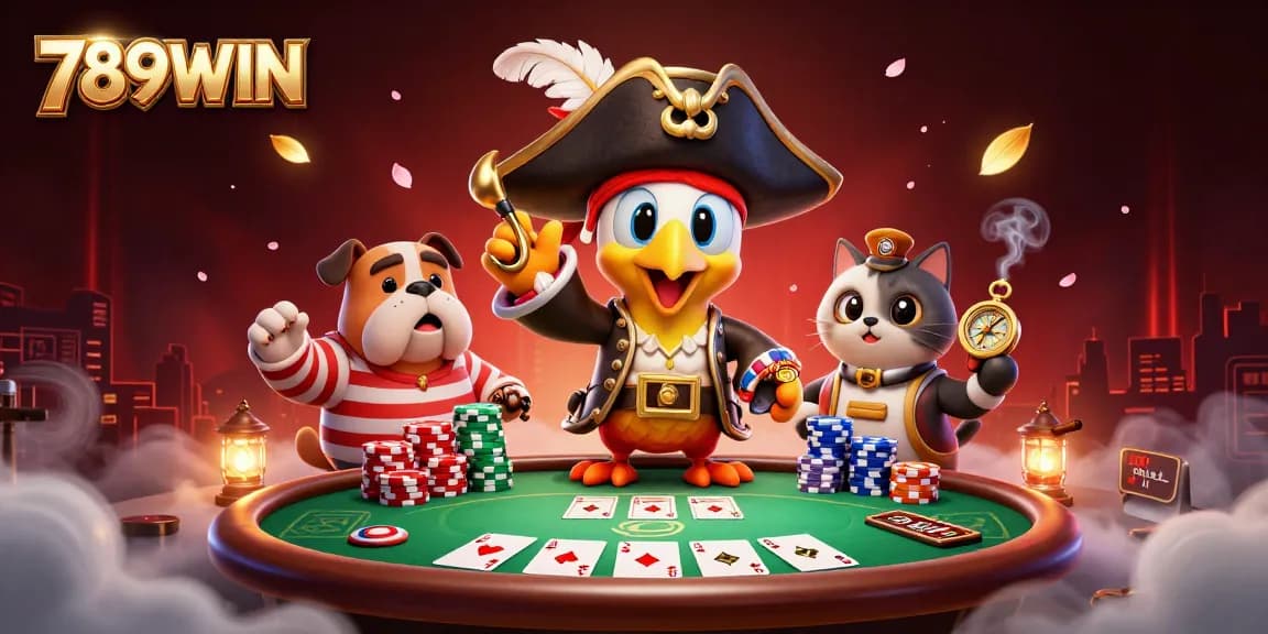 Experience thrilling gaming at 789WIN, where poker tables and vibrant characters collide in a lively casino atmosphere.