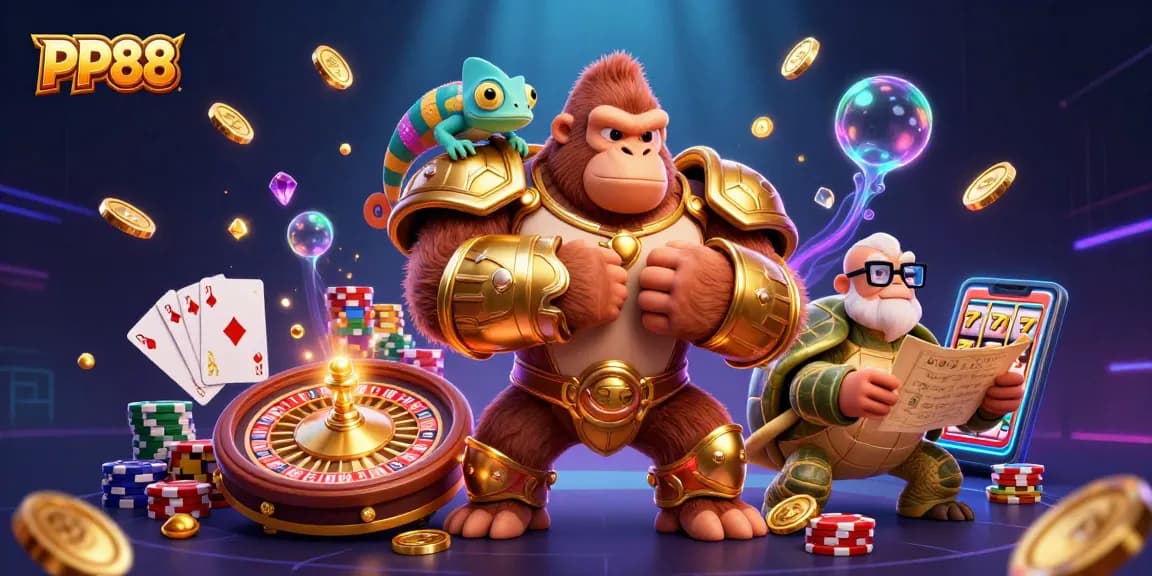 Engage in thrilling games as PP88's gorilla king leads with wisdom and courage.