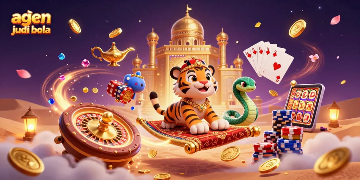 Engage in thrilling sports betting with agen judi bola featuring a vibrant 3D casino scene.