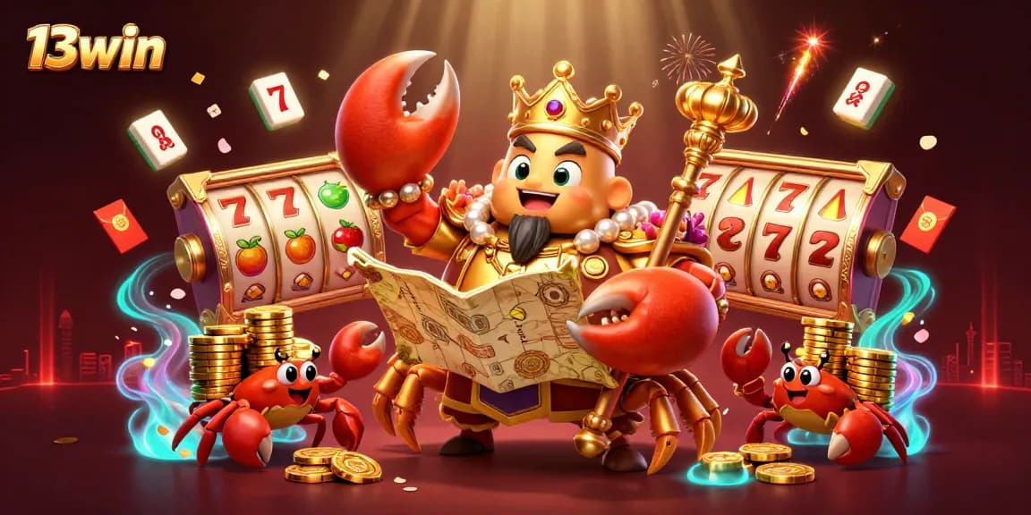 Engage in thrilling gameplay at 13win with vibrant casino activities and a golden crab emperor.