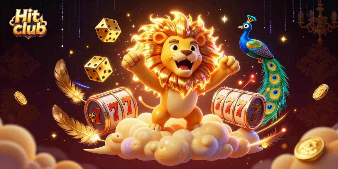 Experience the thrill of the Hit club, featuring a roaring lion surrounded by golden dice and luxurious casino elements.