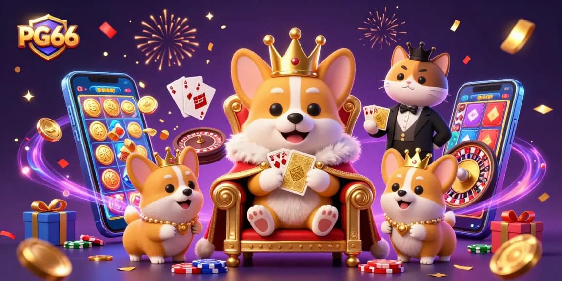 Experience the fun of PG66 with vibrant casino characters surrounded by action-packed gaming elements.