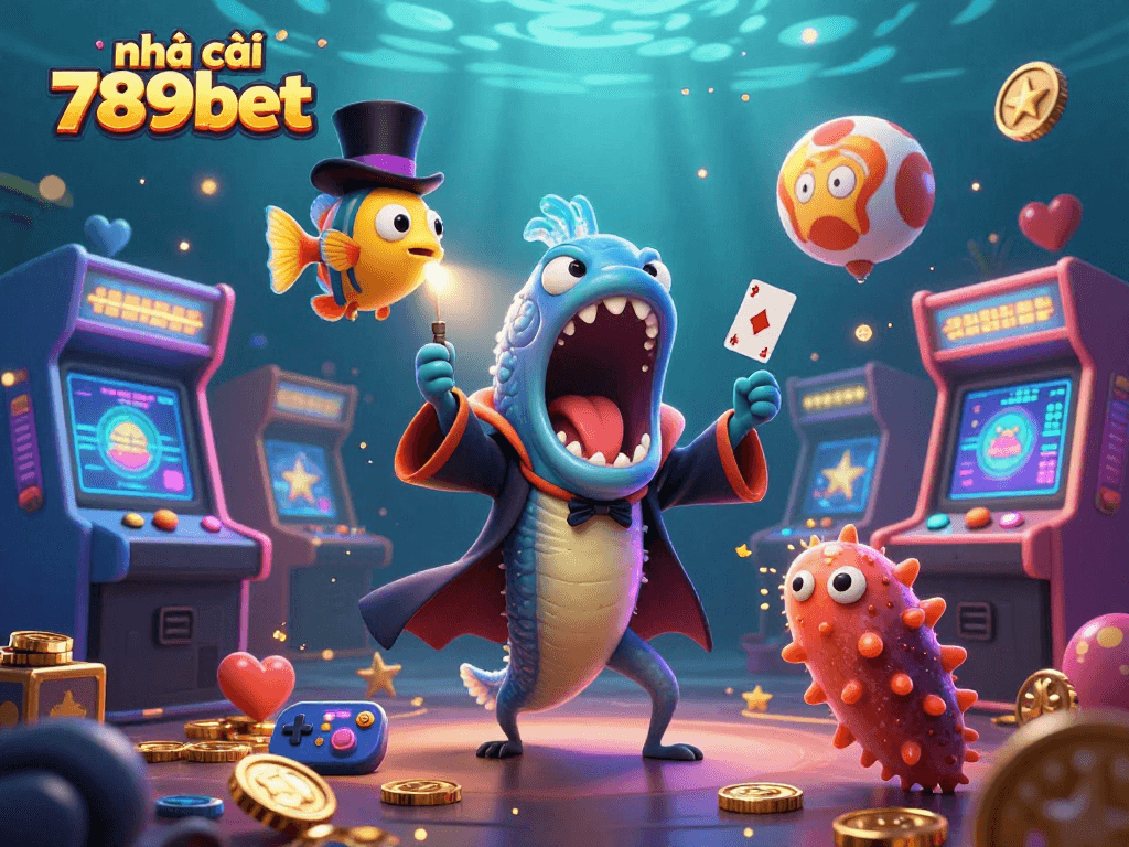 Engage with nhà cái 789bet through a dynamic 3D casino illustration featuring unique sea creatures and gaming elements.
